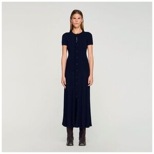 Sandro Knit Maxi Dress Bodycon Navy Blue